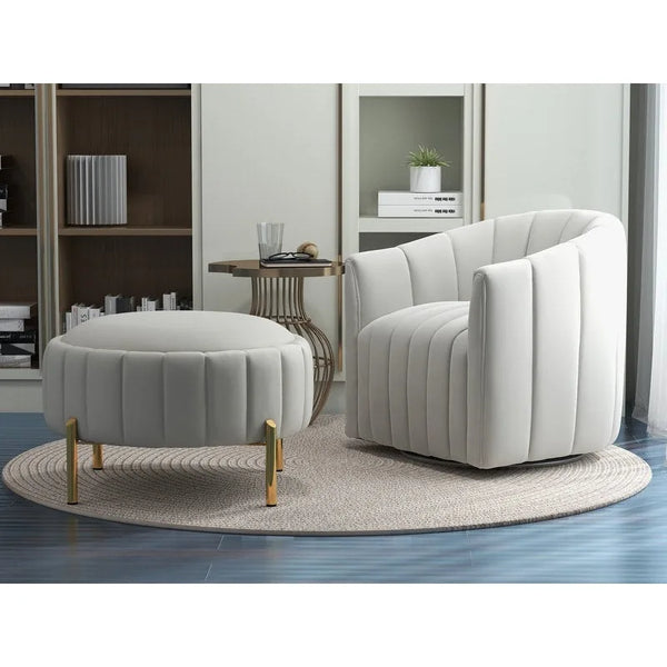 SEYNAR Modern Velvet Tufted Swivel Club Chair and Ottoman Set
